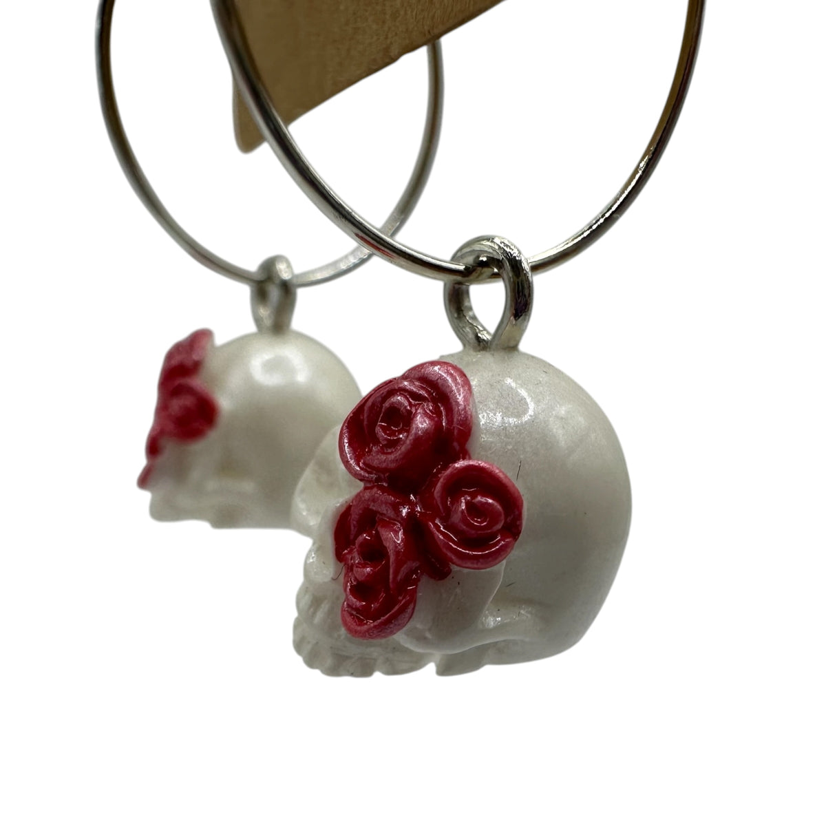 Pearl-White Rose Skull Charm Earrings
