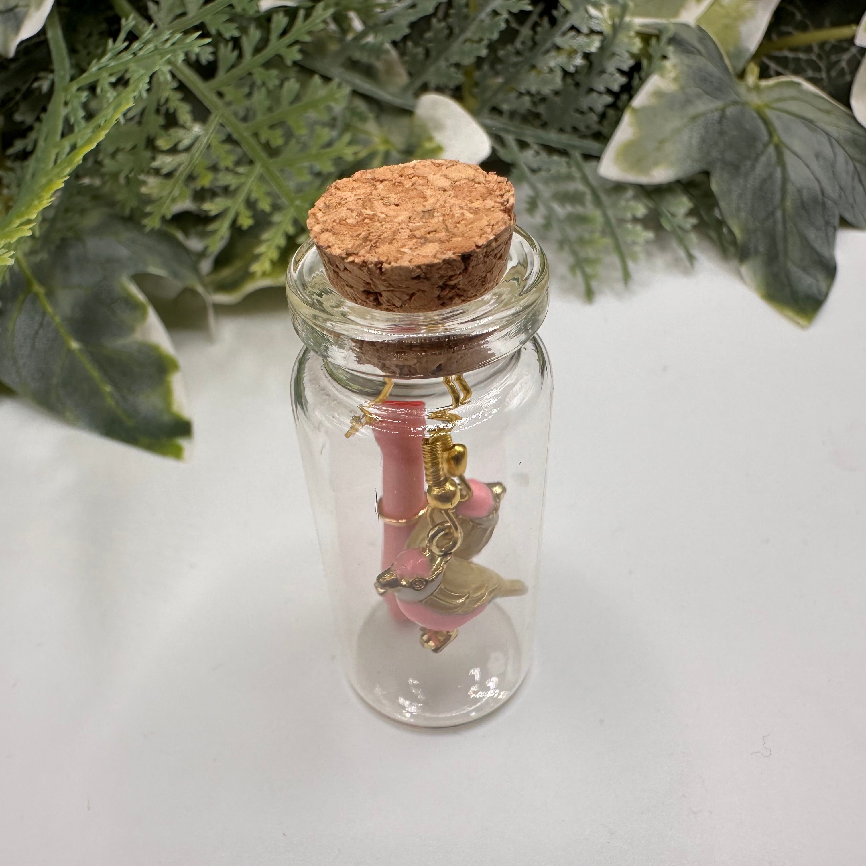Light Pink Bird Bottled Charm Earrings - Gift Boxed