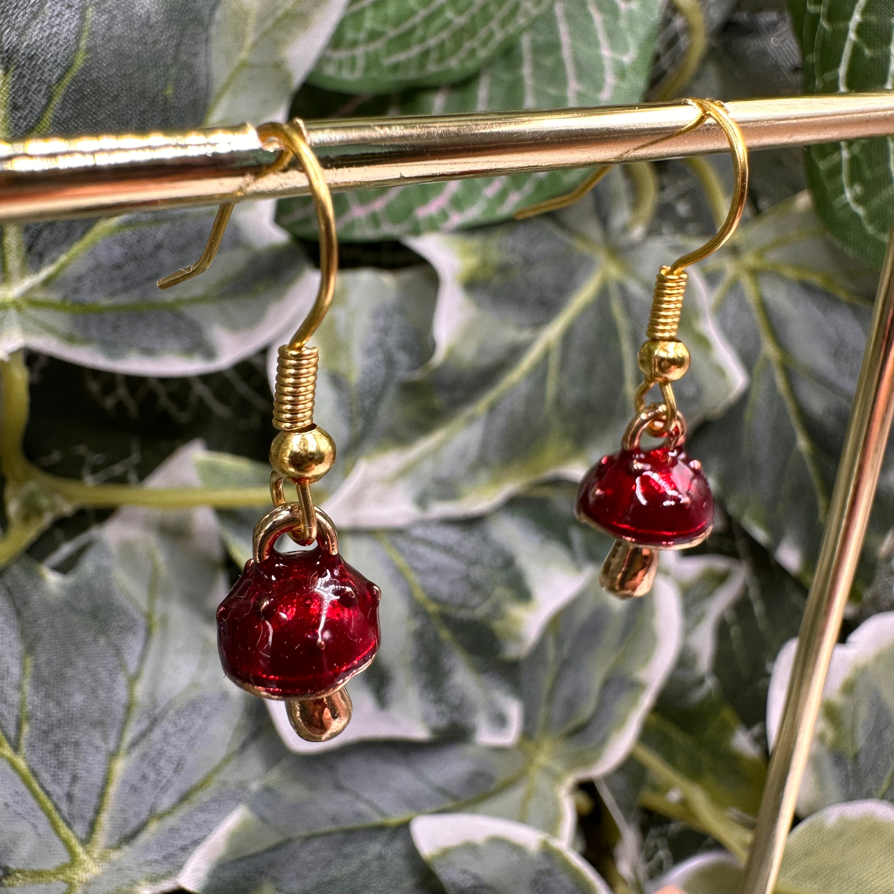 Red Toadstool Charm Earrings