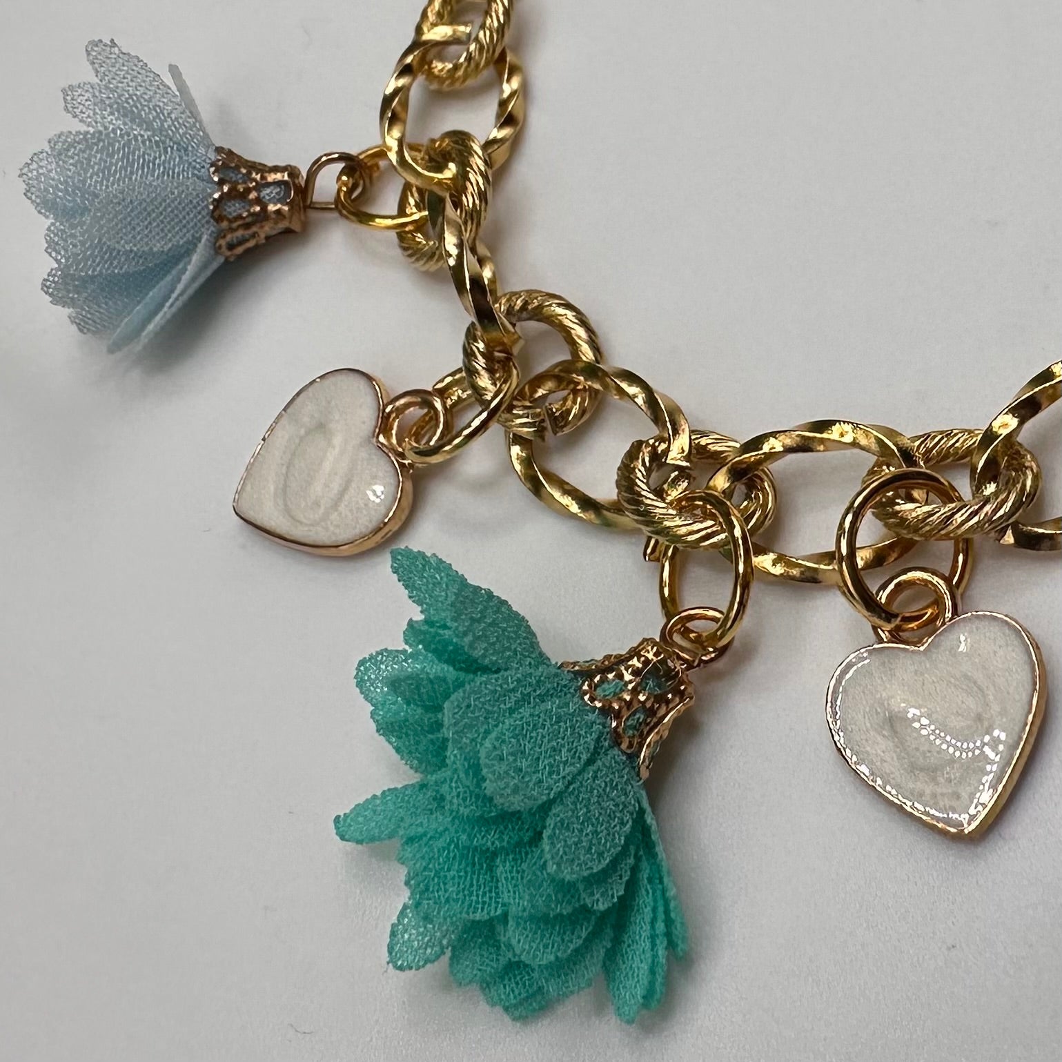Hearts & Flowers Muted Pastel Charm Bracelet