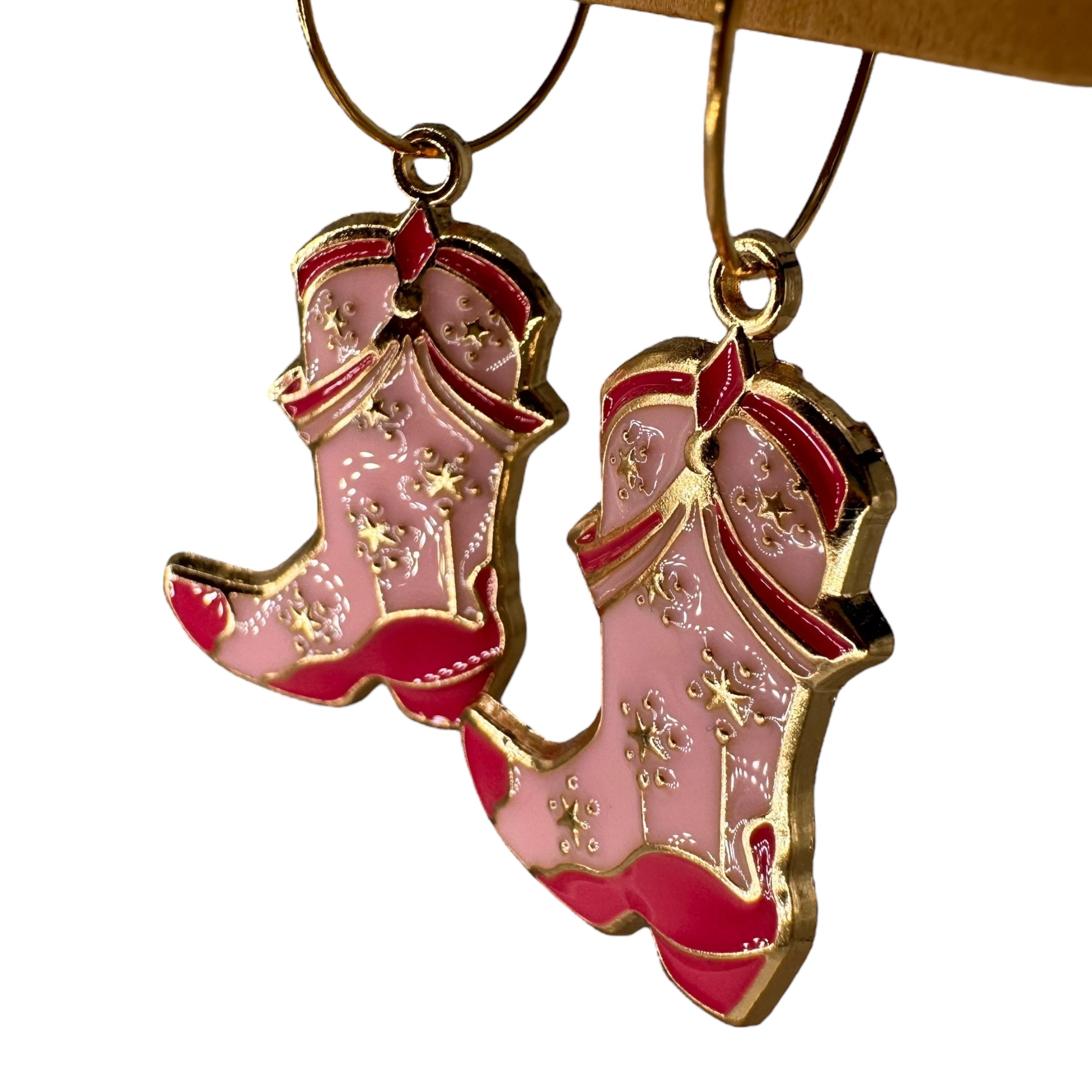 Pink Cowgirl Boot Charm Earrings