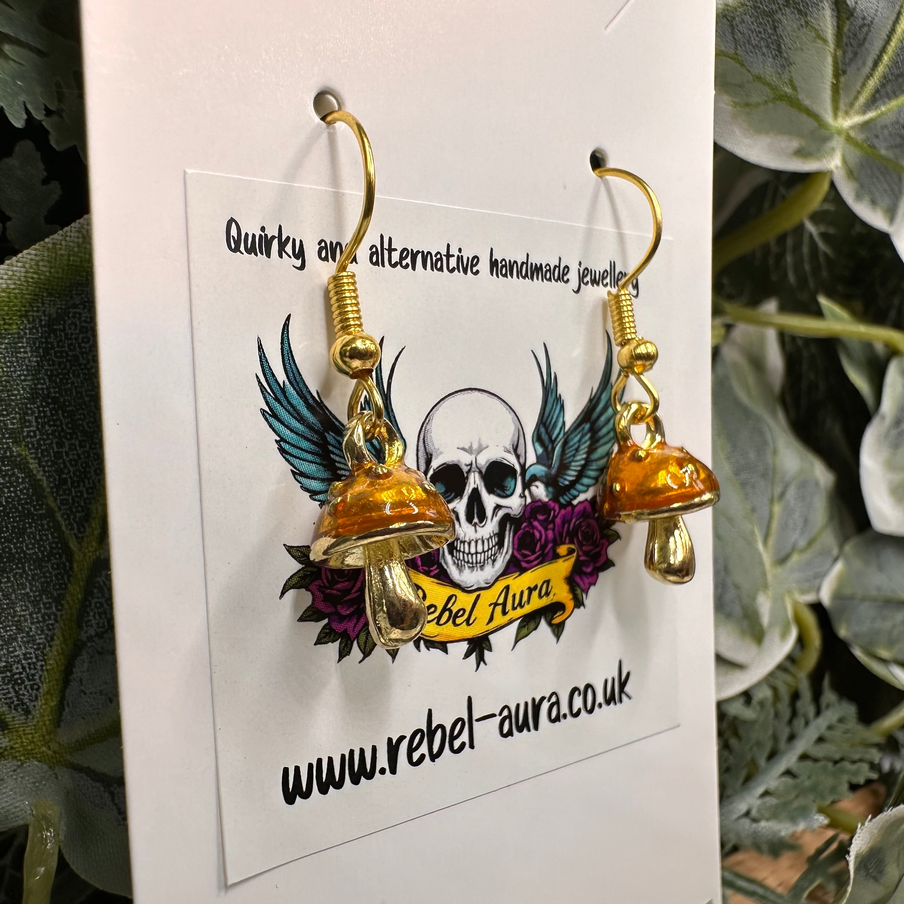 Autumn Orange Toadstool Charm Earrings