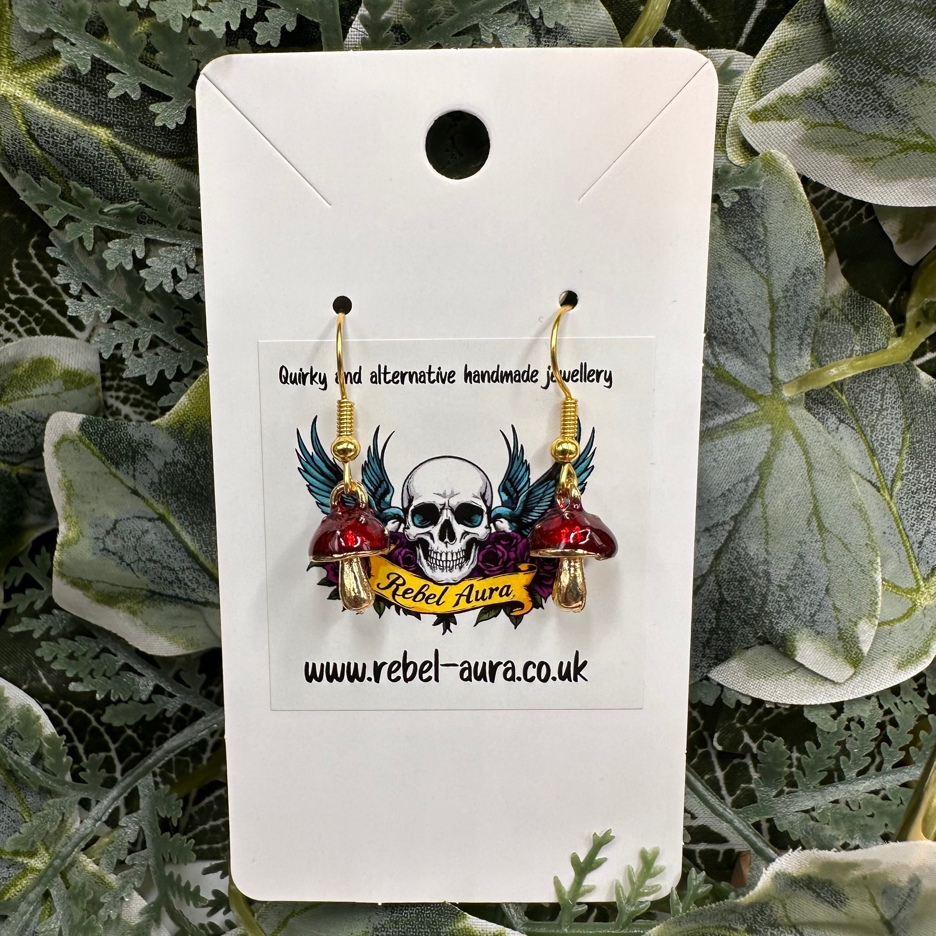 Red Toadstool Charm Earrings