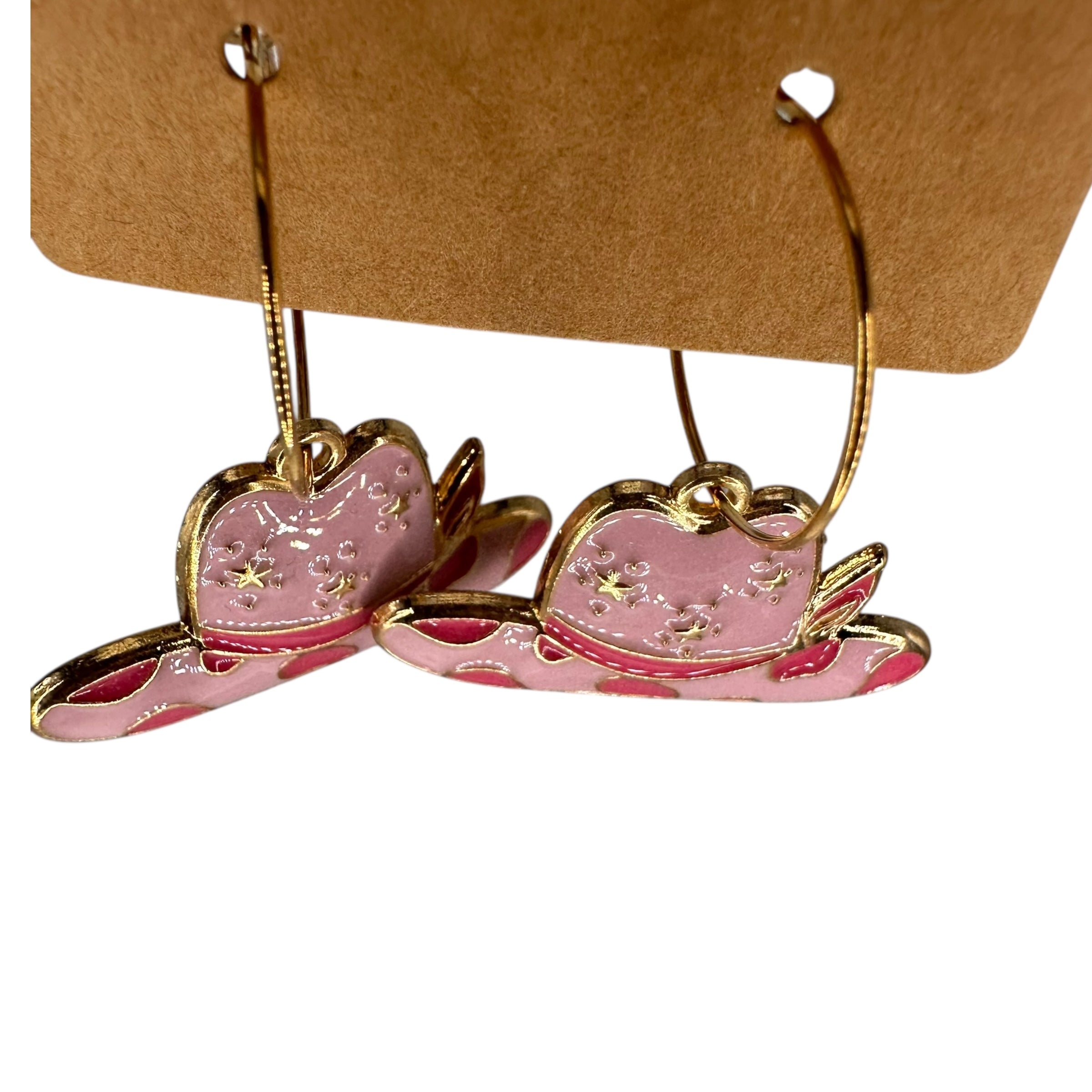 Pink Cowgirl Hat Charm Earrings
