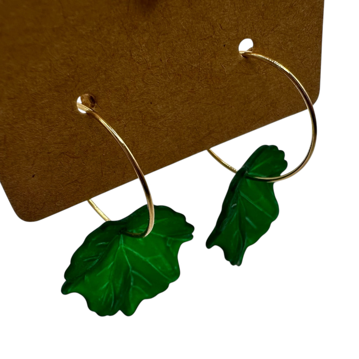 Deep Green Autumn Leaf Charm Earrings