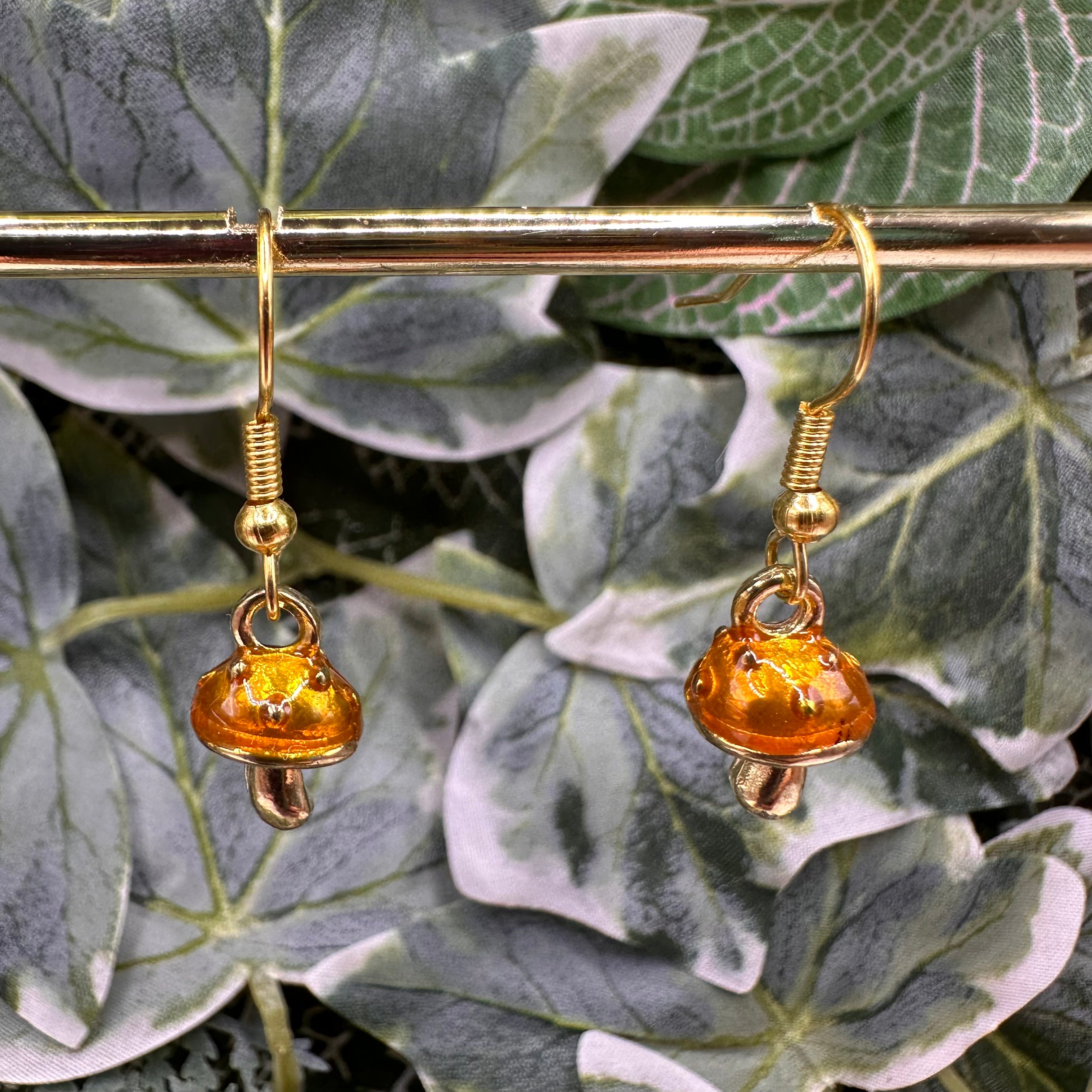 Autumn Orange Toadstool Charm Earrings