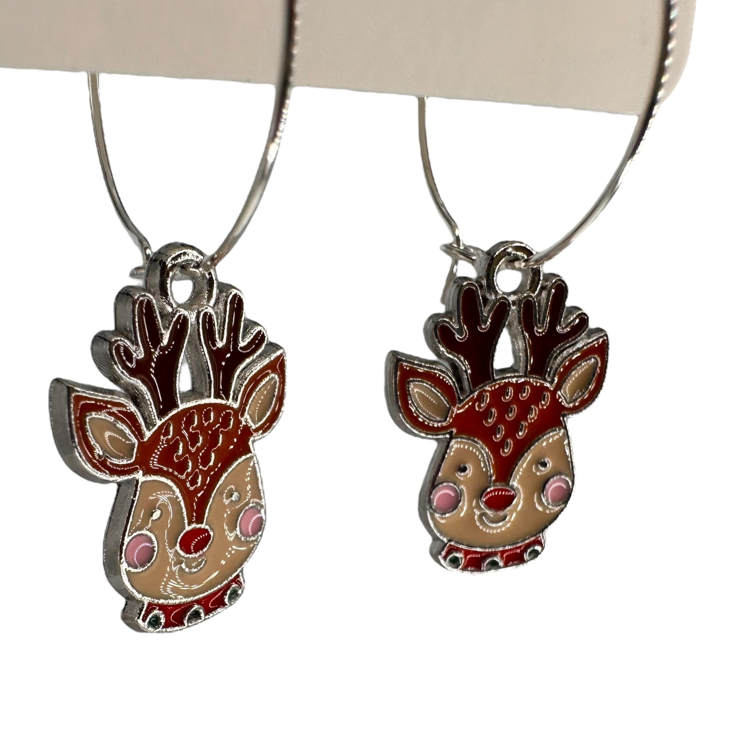 Silver Rudolph Face Charm Earrings