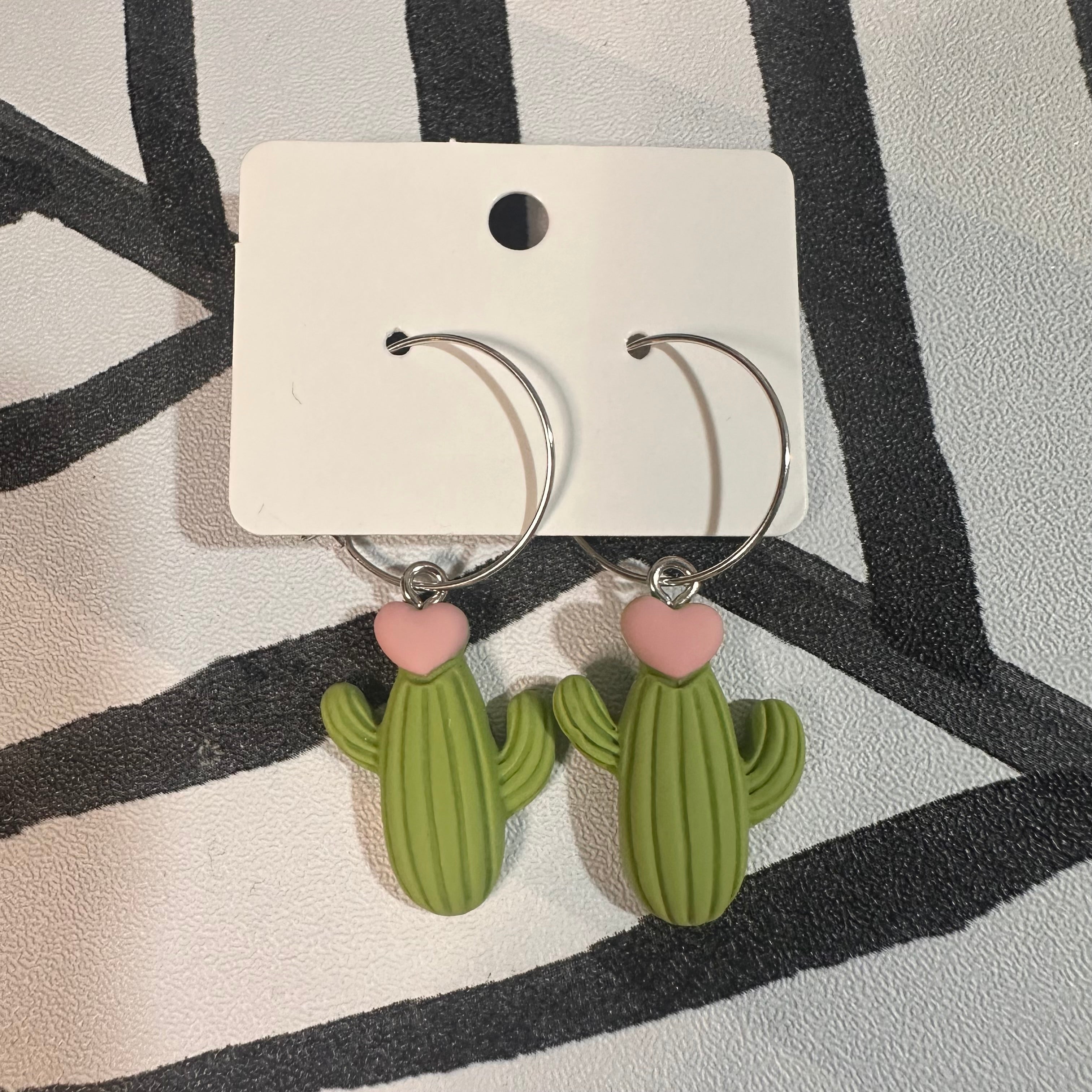 Green Cactus Heart Charm Earrings