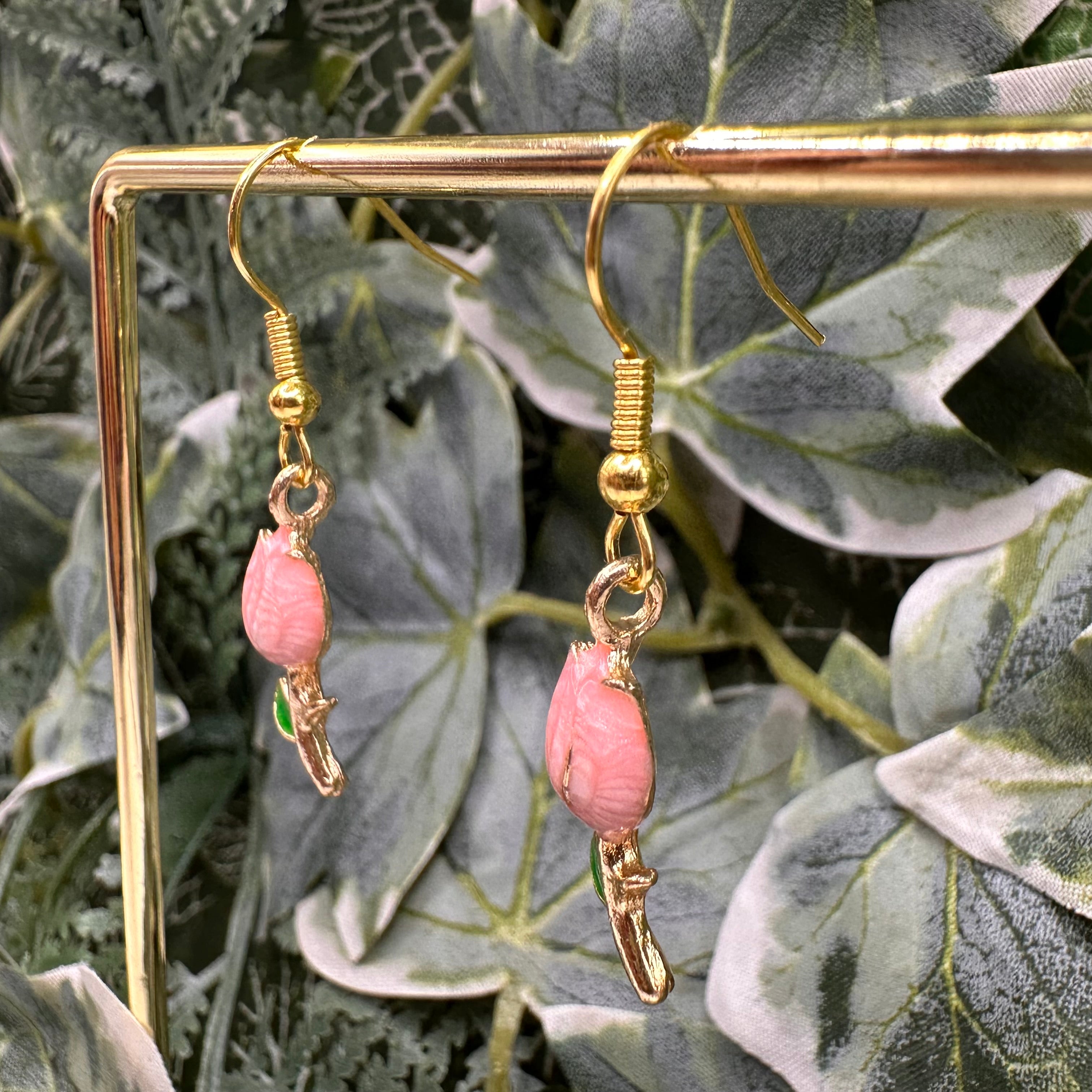Pink & Gold Rose Charm Earrings