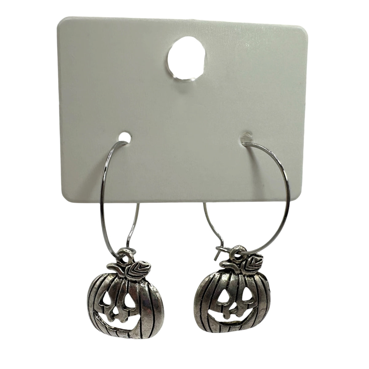 Silver Carved Pumpkin Charm Earrings