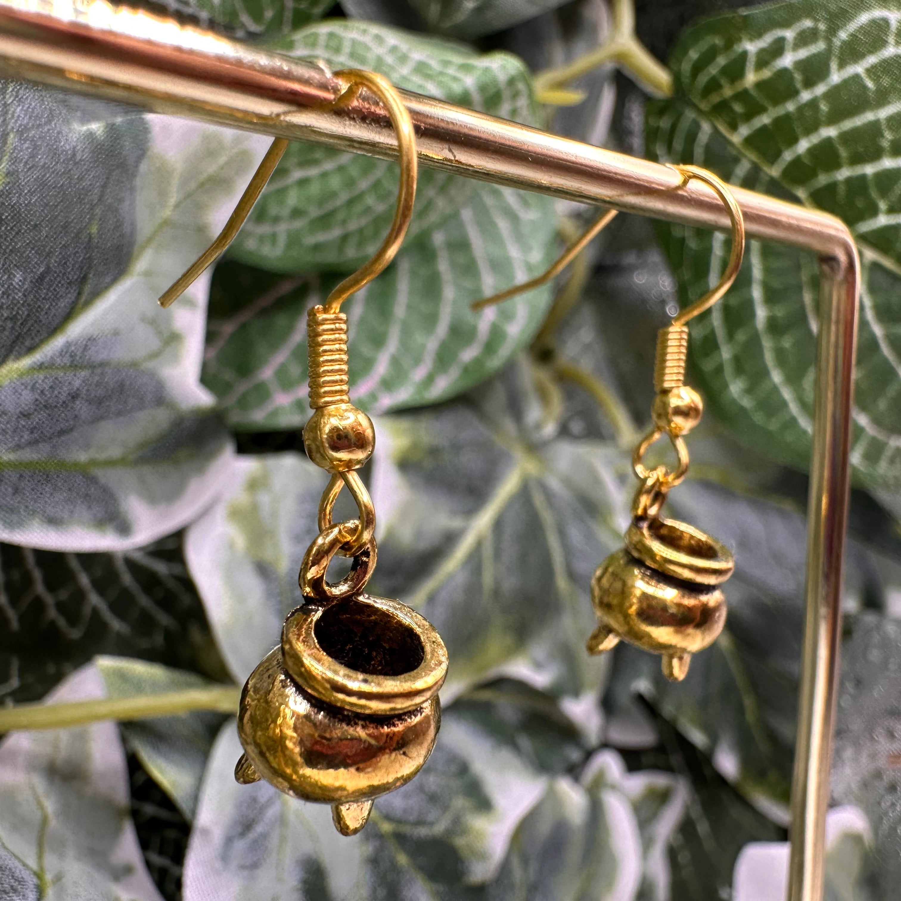 Gold Cauldron Charm Earrings