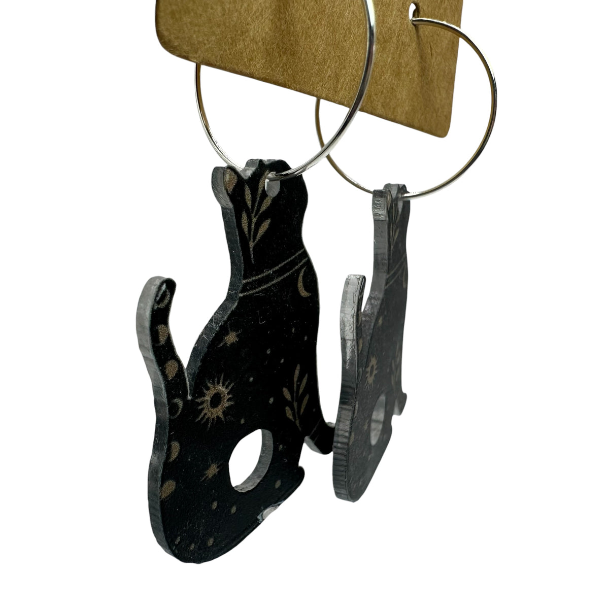 Celestial Black Cat Charm Earrings