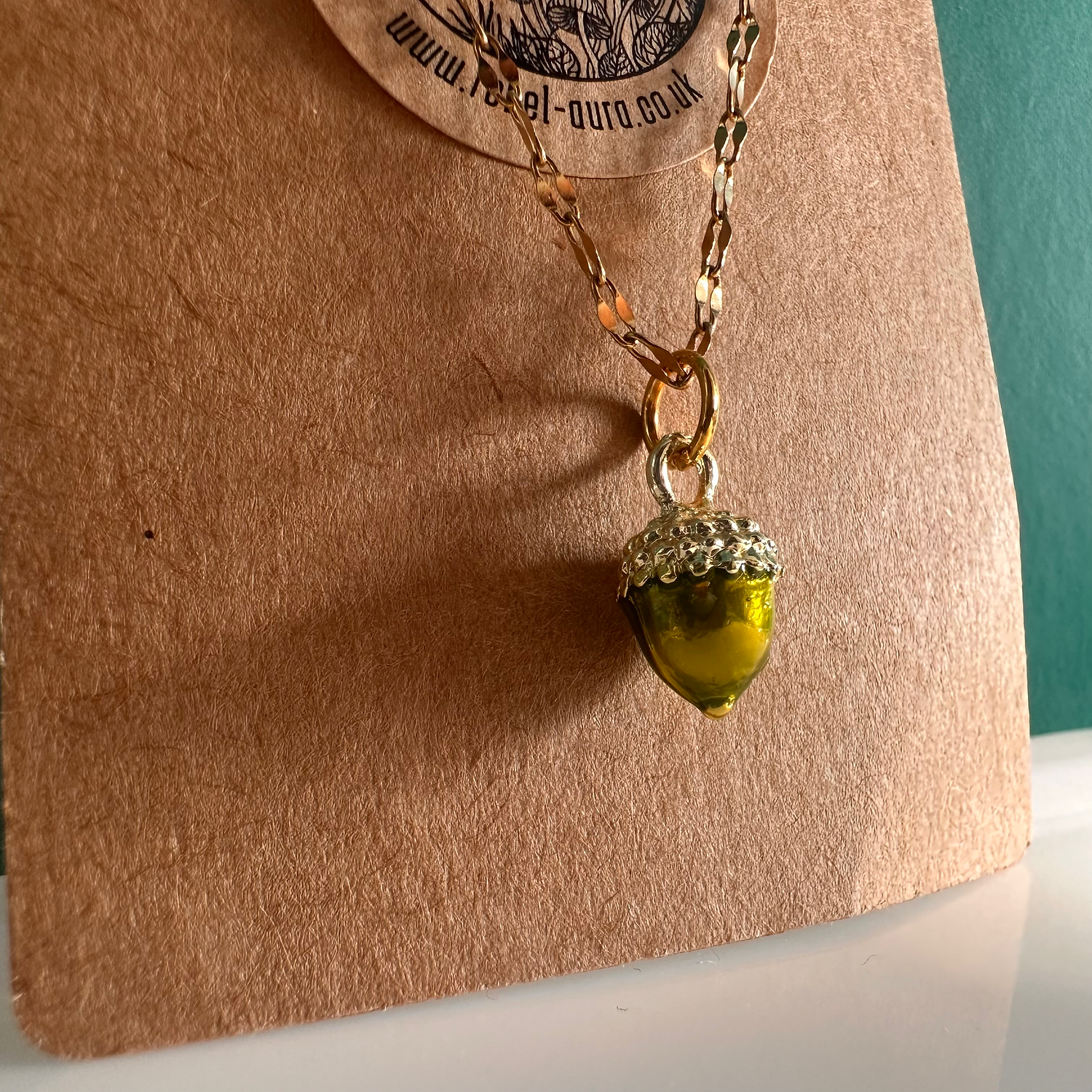 Green Acorn Charm Necklace