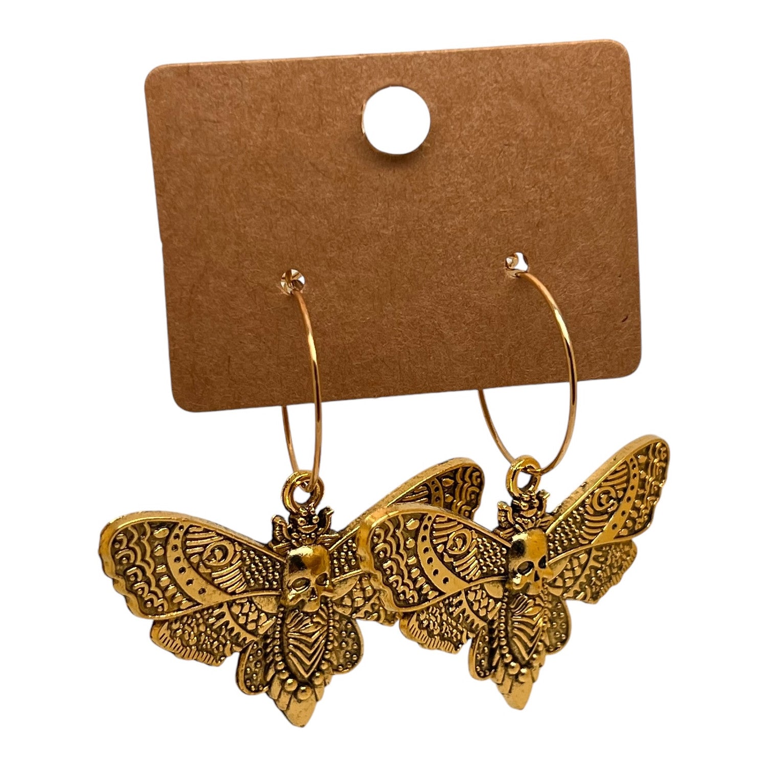 Large Golden Death Moth Charm Earrings
