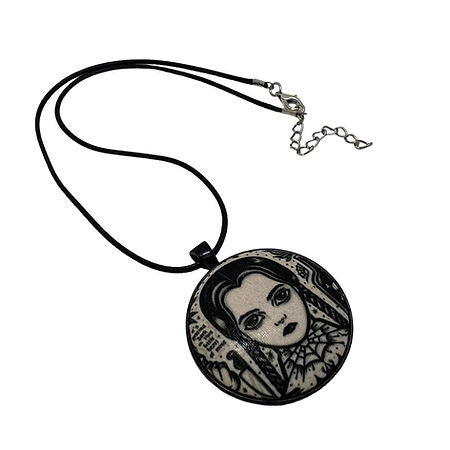 Monochrome Wednesday Addams - Large Fabric Button Necklace