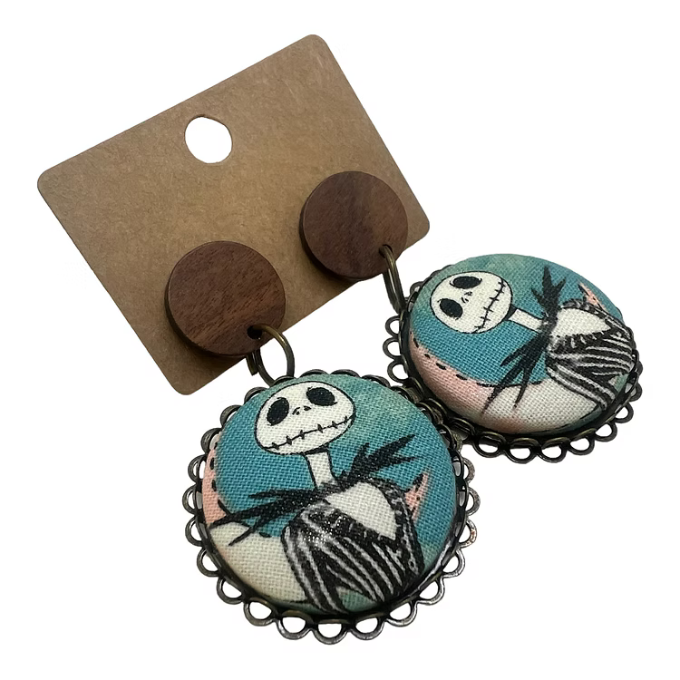 Jack Skellington Fabric Button Drop Earrings