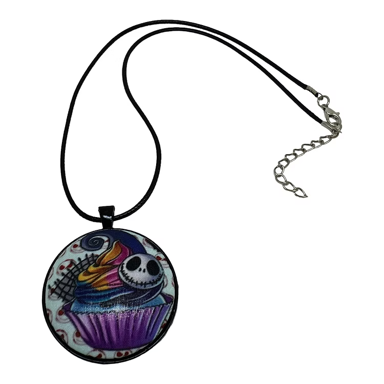 Cartoon Jack & Sally - Large Fabric Button Necklace