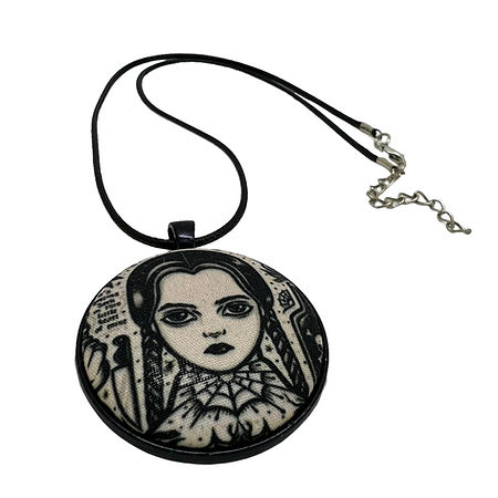 Monochrome Wednesday Addams - Large Fabric Button Necklace