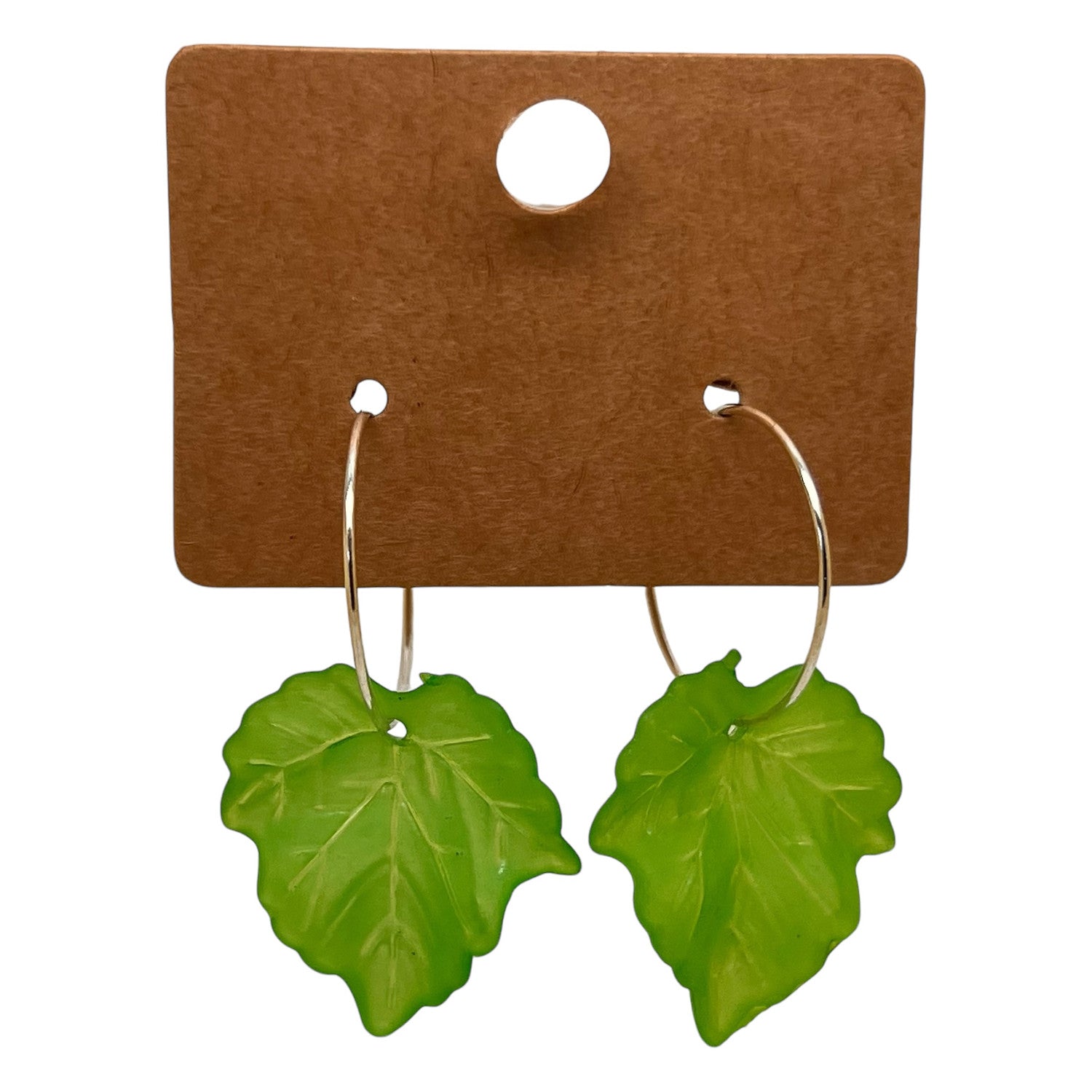Bright Green Leaf Charm Earrings