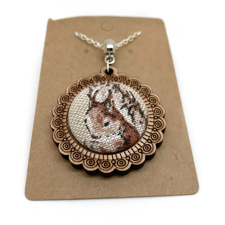 Red Squirrel - Wood Frame Necklace