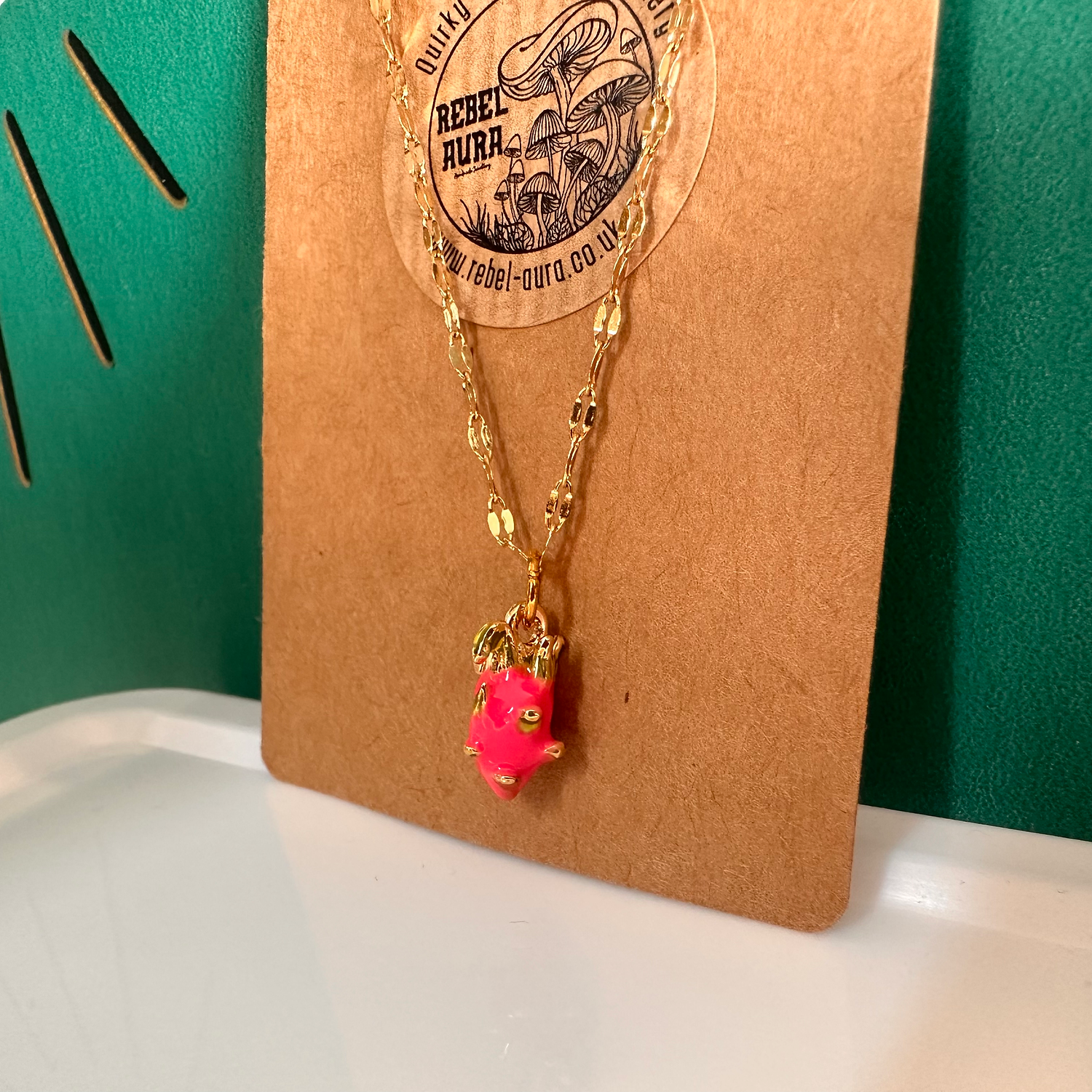 Pink Dragon Fruit Charm Necklace