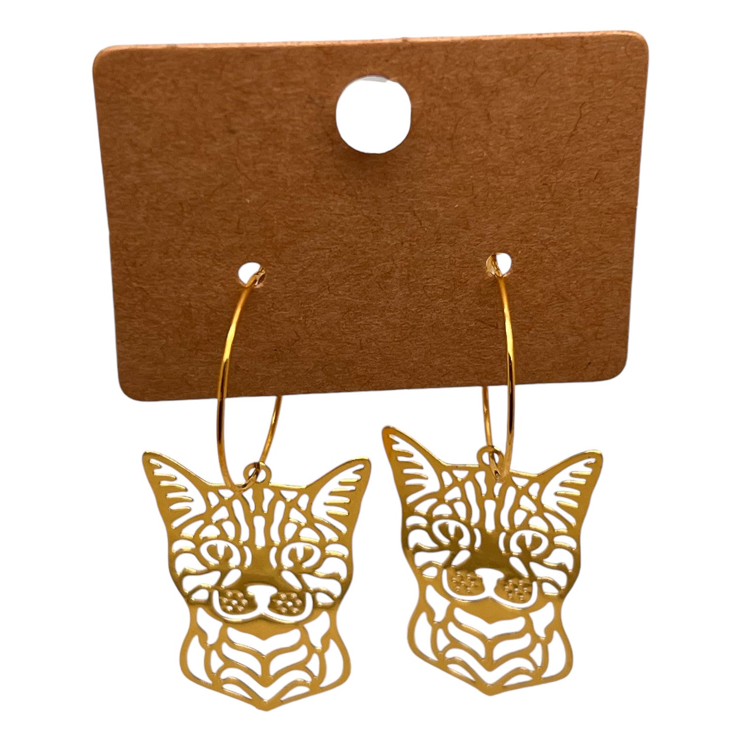 Gold Cat Cutout Charm Earrings