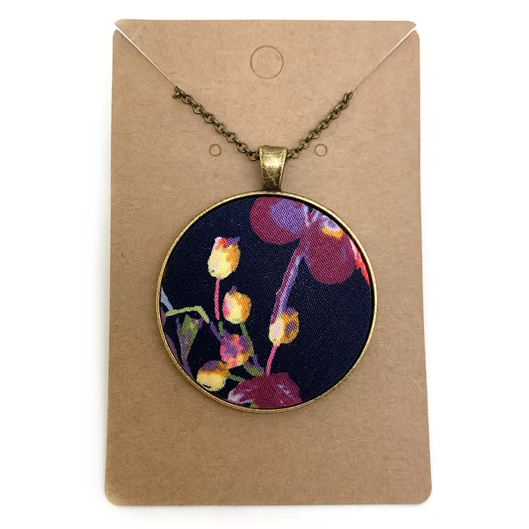 Navy Floral - Large Fabric Button Necklace