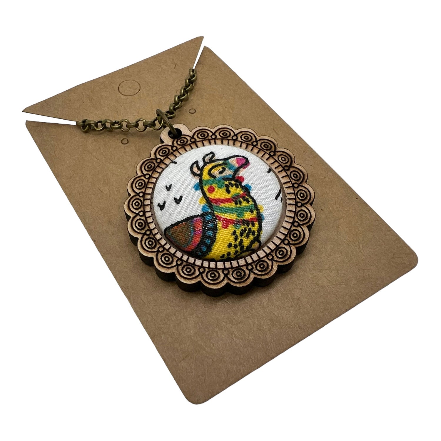 Yellow Llama - Wood Frame Necklace