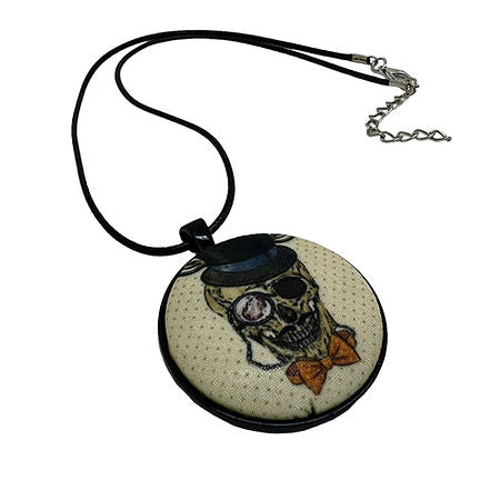 Steampunk Skull Stag - Large Fabric Button Necklace