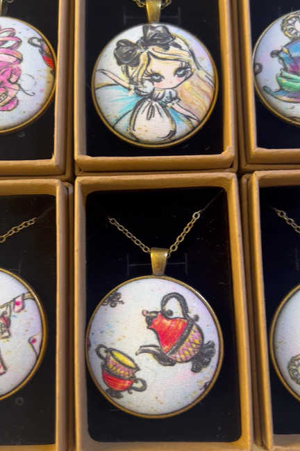 Alice In Wonderland / Jack & Sally - Large Fabric Button Necklace