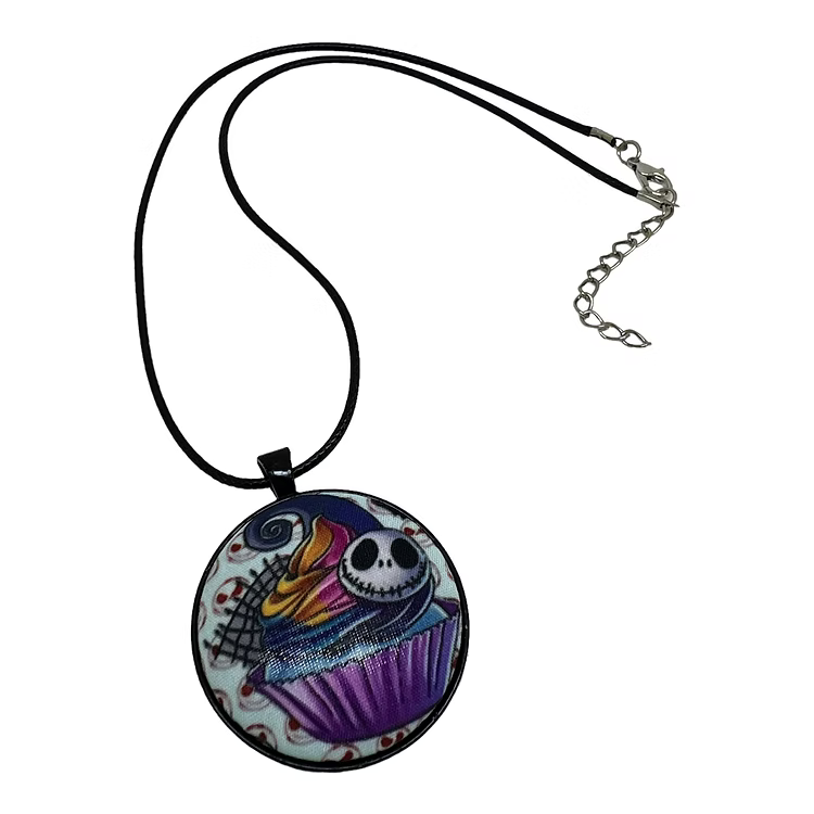 Cartoon Jack & Sally - Large Fabric Button Necklace