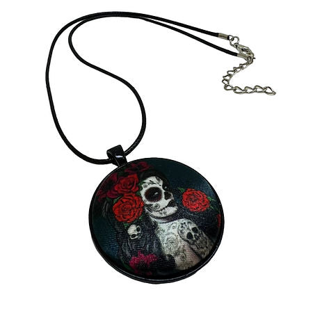 Gothic Rose Woman - Large Fabric Button Necklace