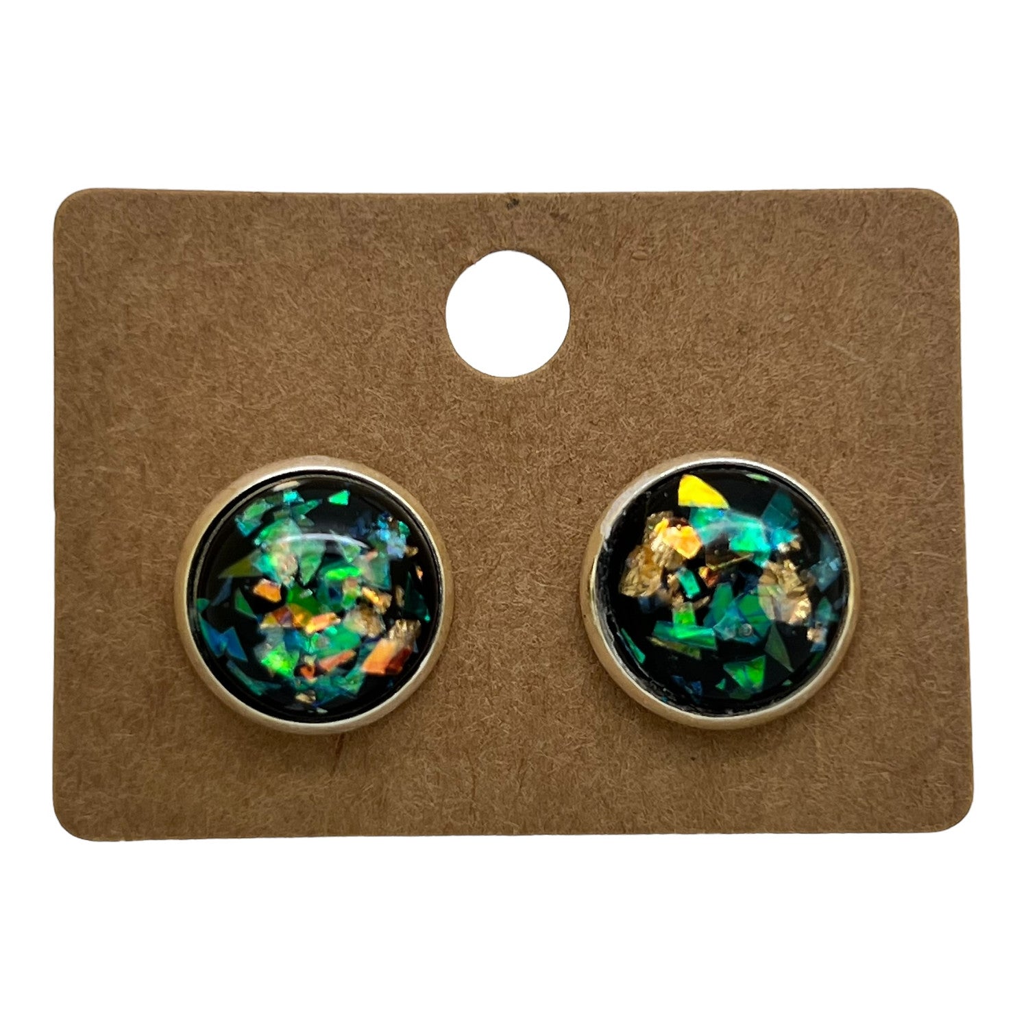 Black Shimmer Glass Stud Earrings