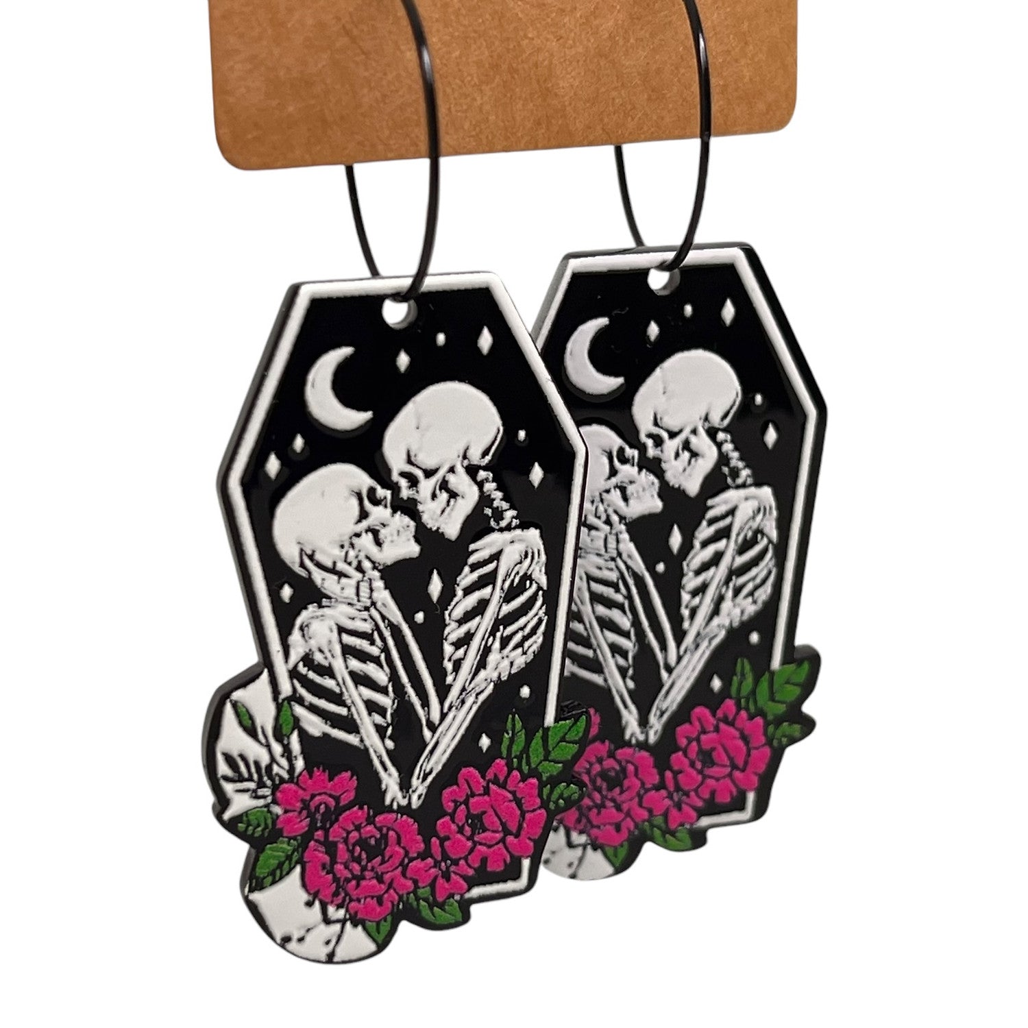 Coffin Skeleton Lovers Charm Earrings