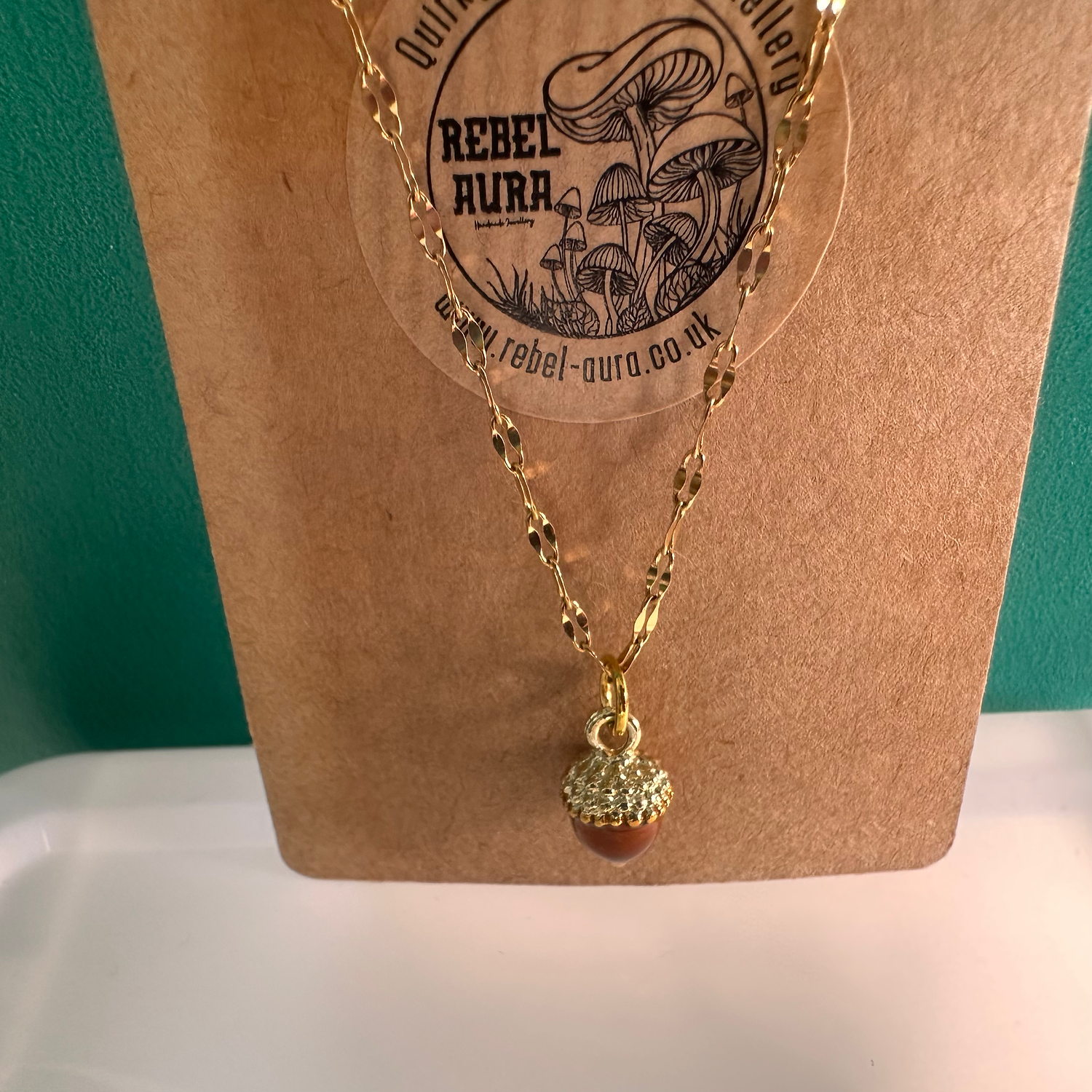 Green Acorn Charm Necklace