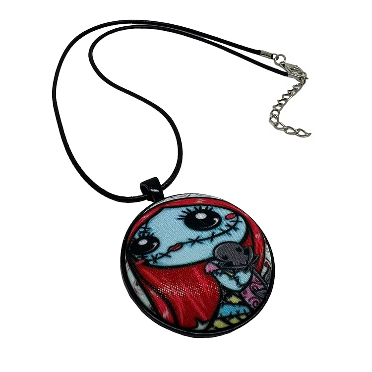 Cartoon Jack & Sally - Large Fabric Button Necklace