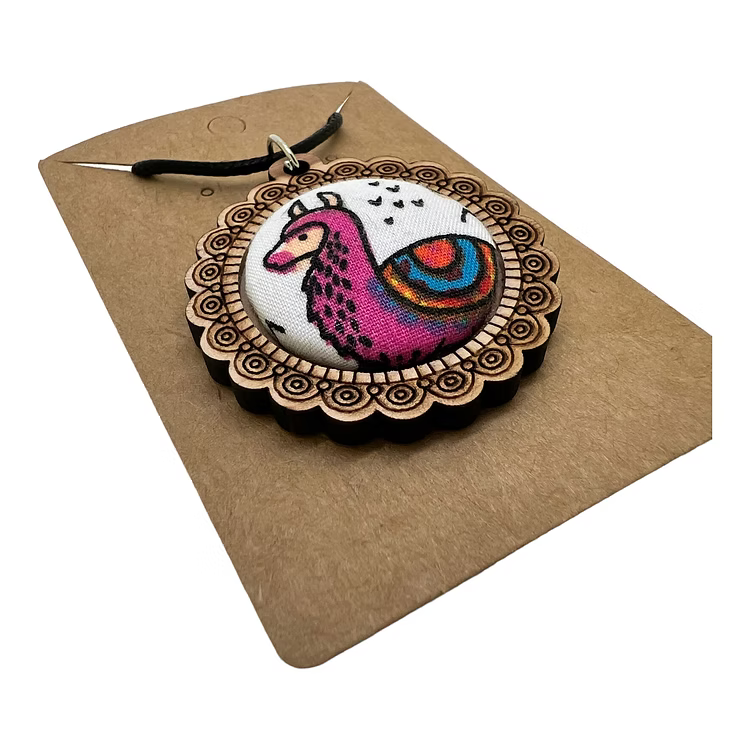 Pink Llama - Wood Frame Necklace