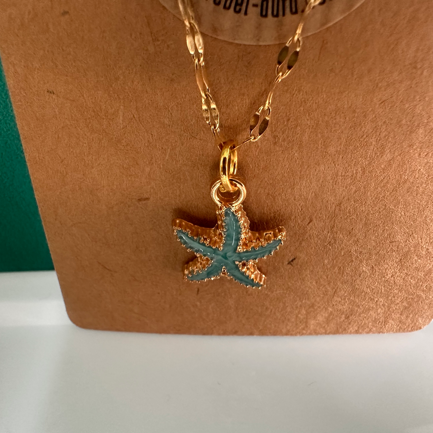 Blue & Gold Starfish Charm Necklace