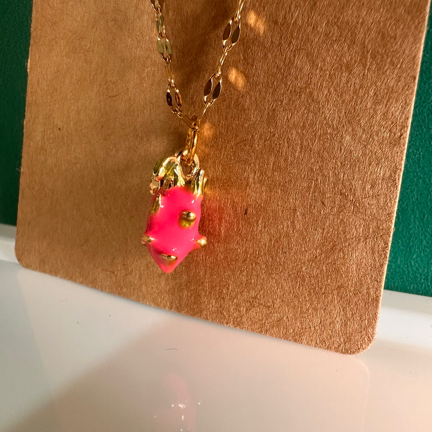 Pink Dragon Fruit Charm Necklace