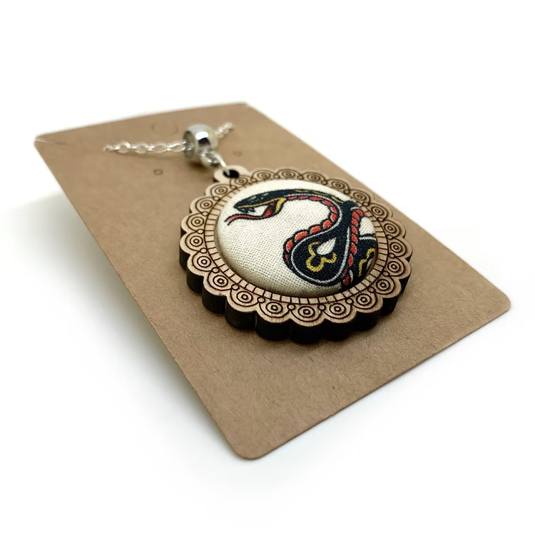 Vintage Tattoo - Wood Frame Necklace