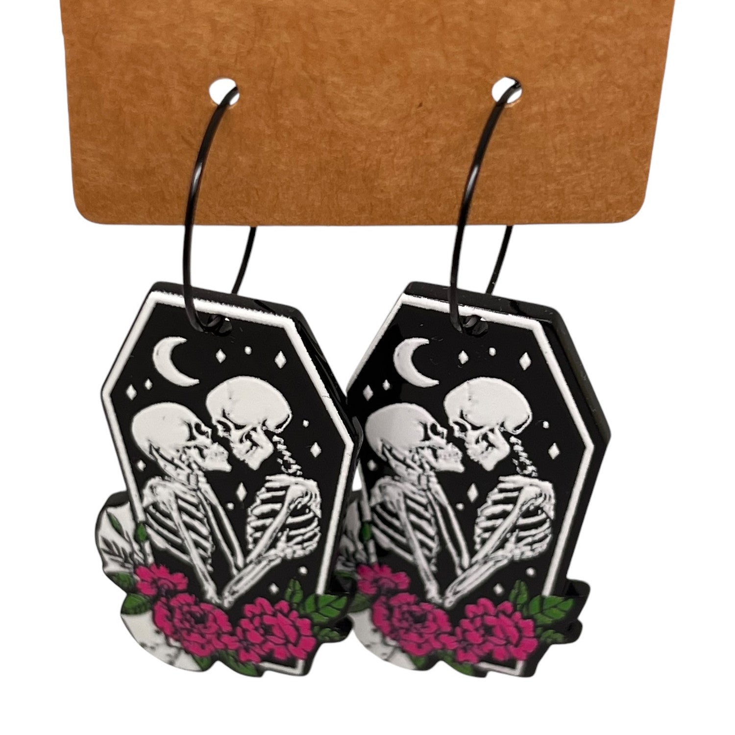 Coffin Skeleton Lovers Charm Earrings