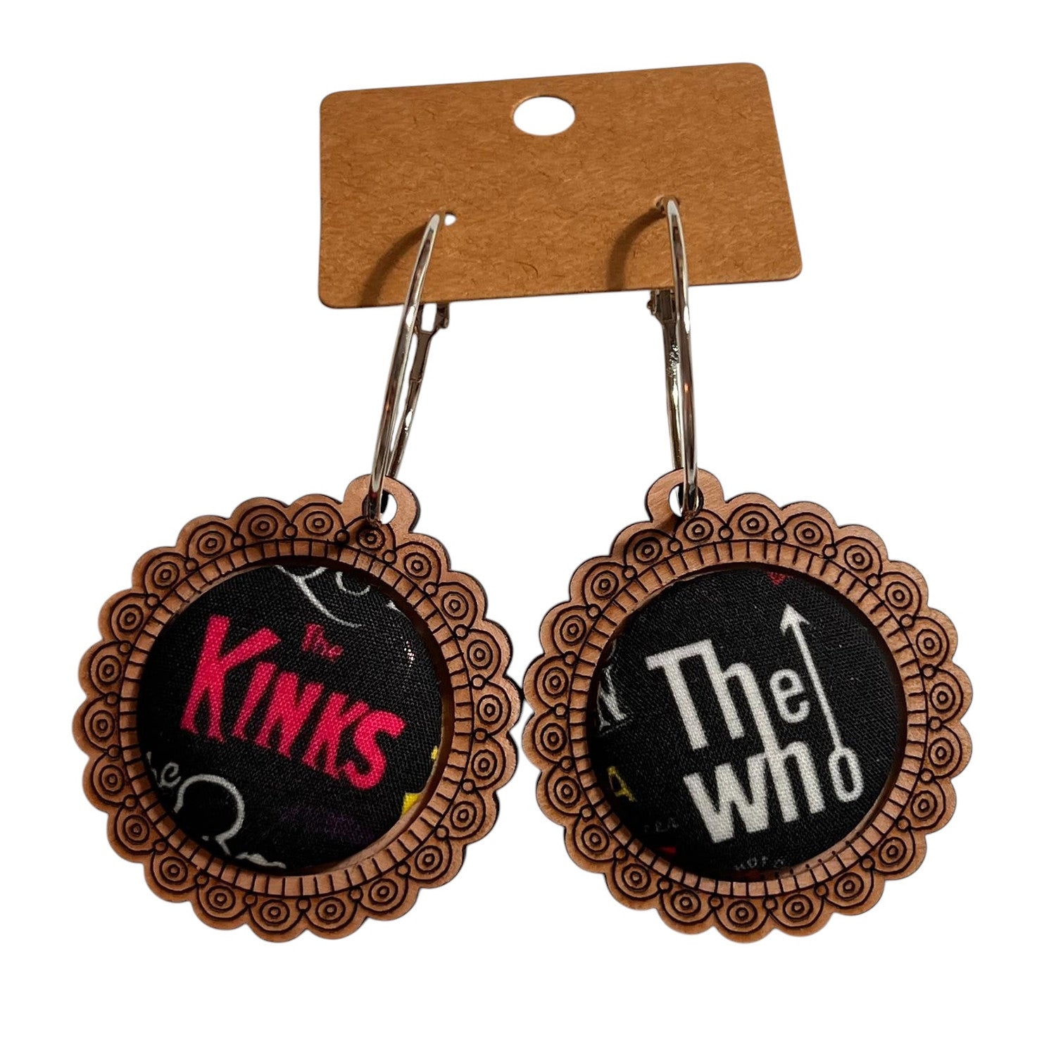 The Kinks / The Who Fabric Button Hoop Earrings