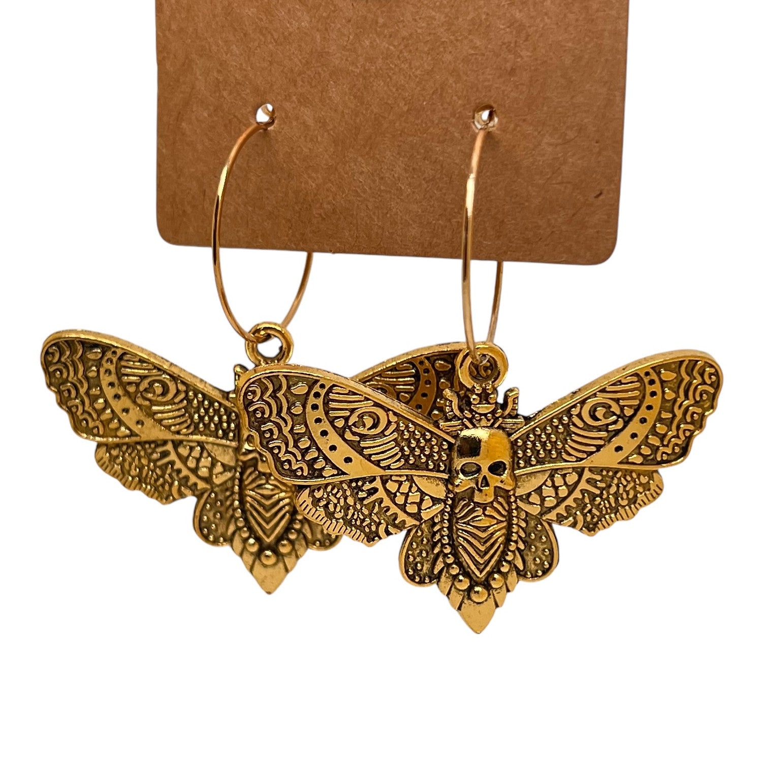 Large Golden Death Moth Charm Earrings