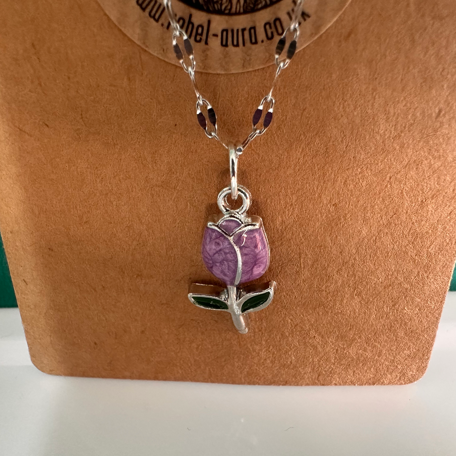 Purple & Silver Rose Charm Necklace