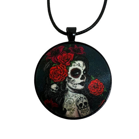 Gothic Rose Woman - Large Fabric Button Necklace
