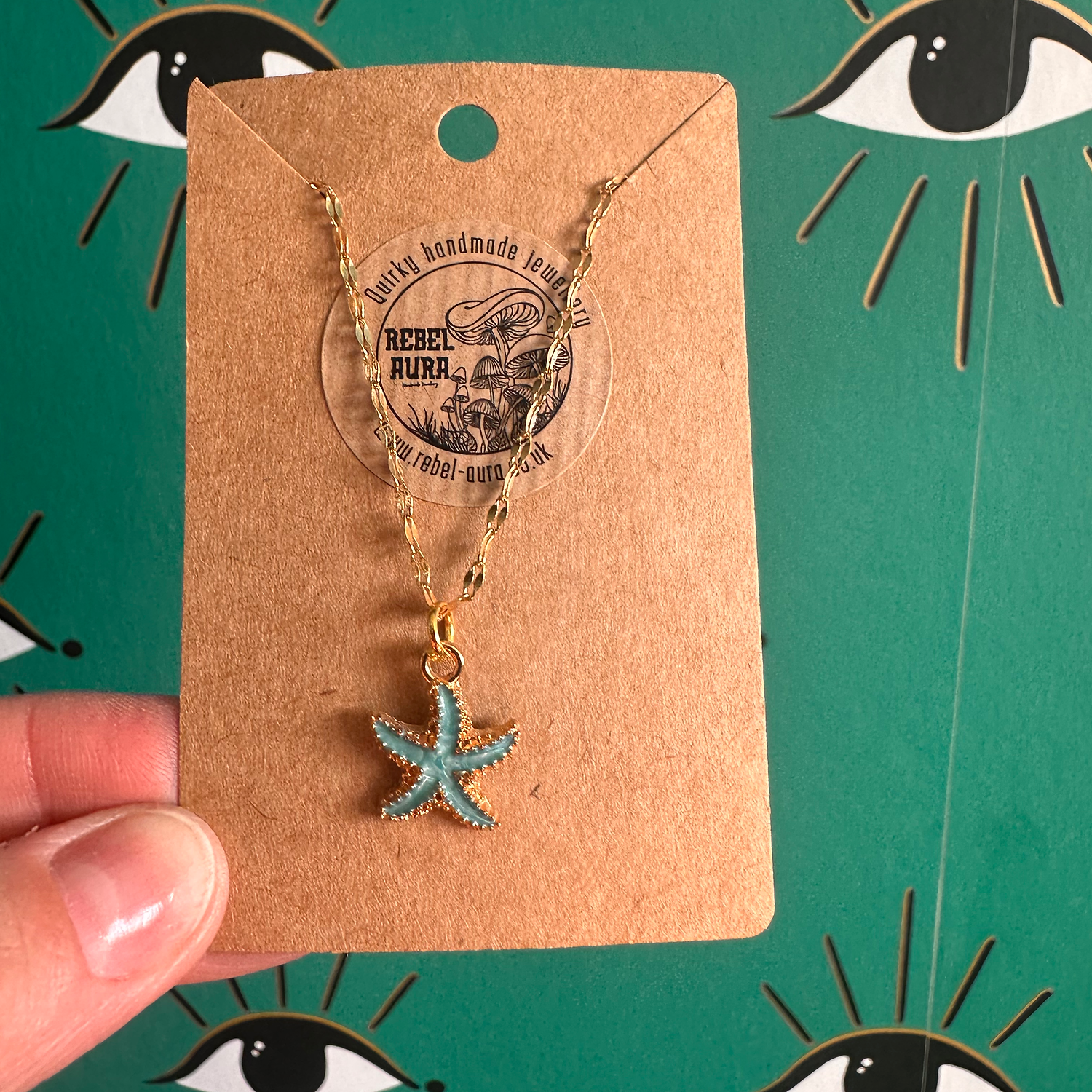 Blue & Gold Starfish Charm Necklace