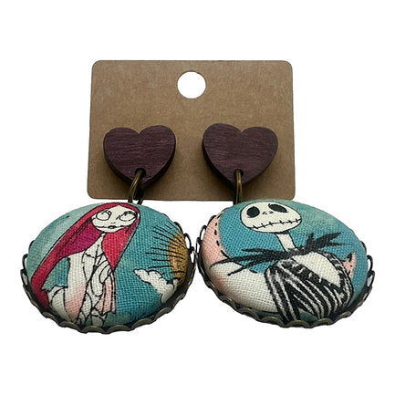 Jack & Sally Fabric Button Drop Earrings