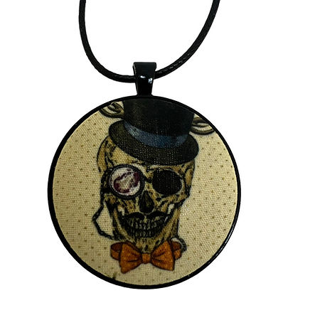 Steampunk Skull Stag - Large Fabric Button Necklace