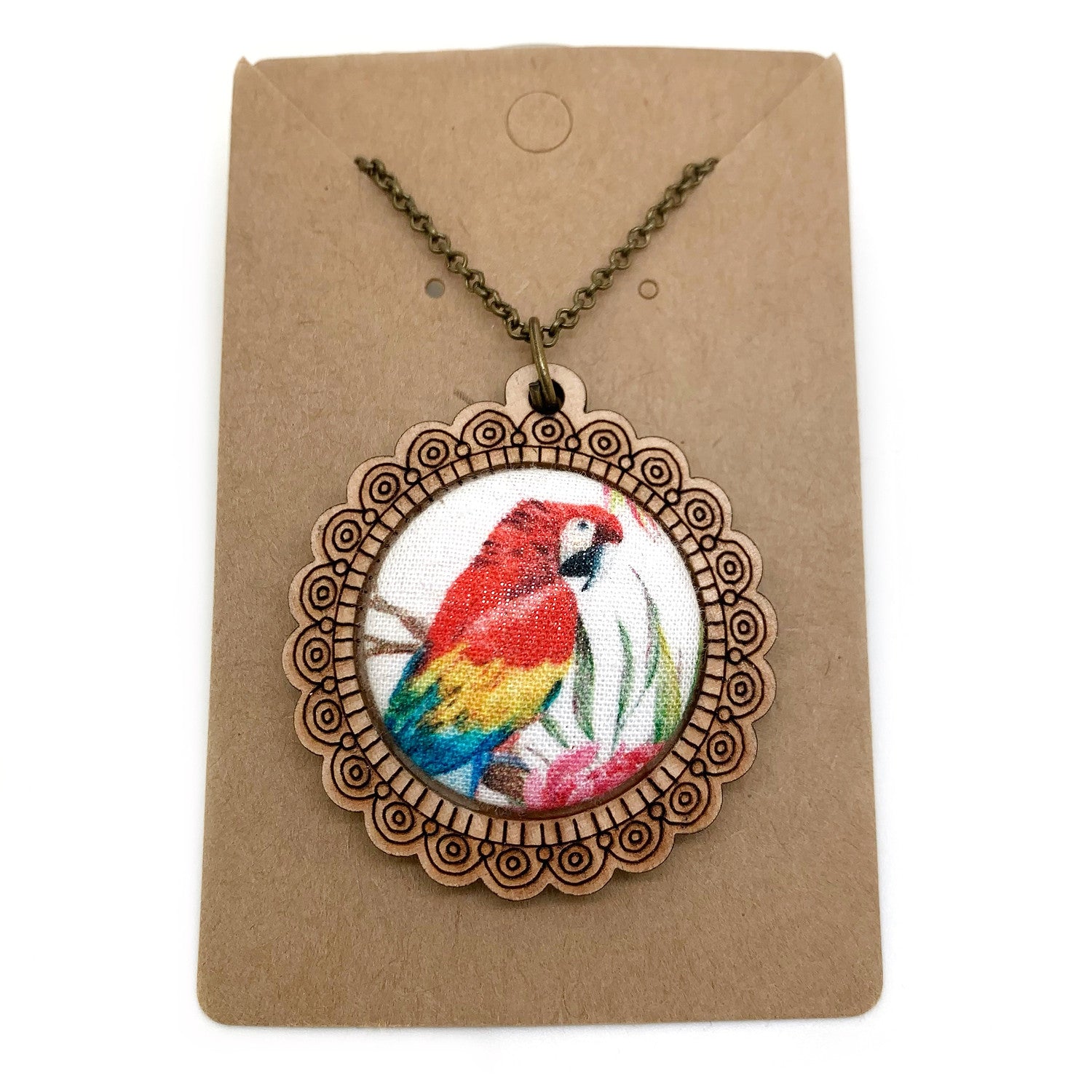 Red Parrot - Wood Frame Necklace