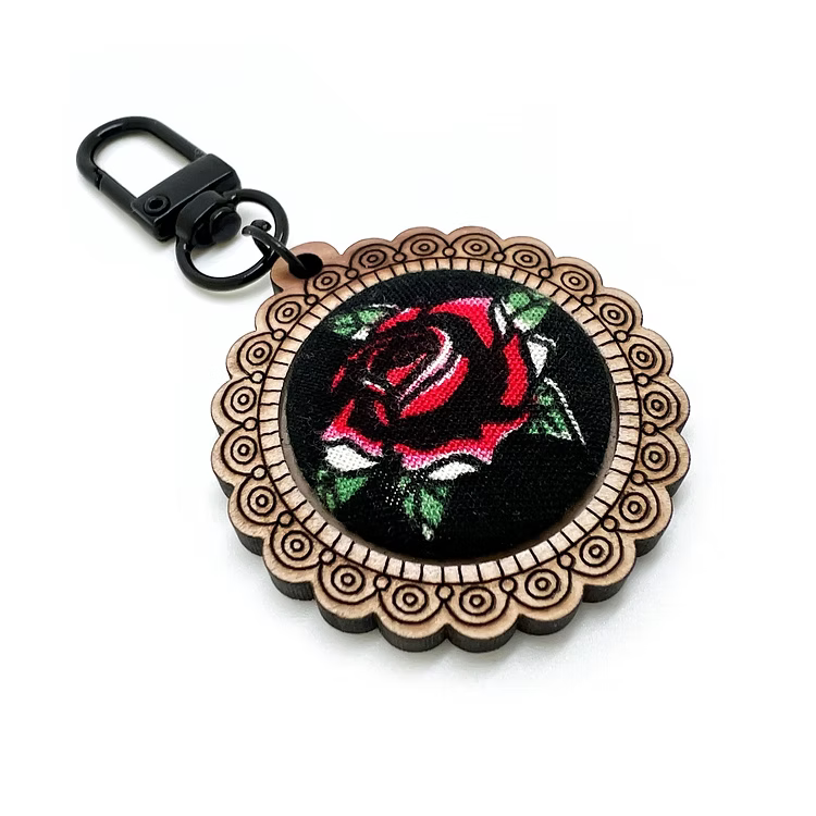 Wooden Red Rose Key Ring